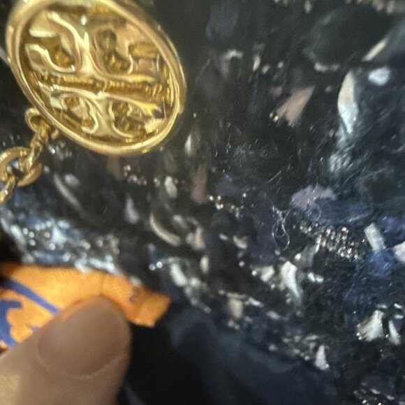 Tory Burch Anabelle Tweed Blazer Jacket Sz 2 Blue Black Gold Buttons academia - Picture 9 of 13